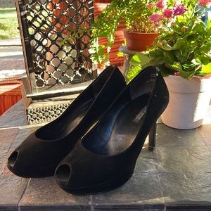 Paul Green black suede peep toe platform pumps 7.5 / 4.5 UK
